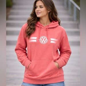 VW Volkswagen Heavy Duty Pennant Sweatshirt Hoodie Heavyweight Pink Pullover L